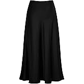 ALCEA ROSEA Womens Satin High Waisted Silky Midi Skirt Elastic A-line Skirt for Wedding Party Work