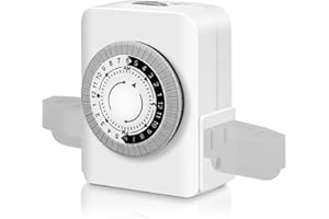 24-Hour Indoor Mechanical Outlet Timer,AaiVrylliz Plug-in 3-Prong Dual Outlets Timers, Daily ON/Off Cycle, 30-Minute Interval