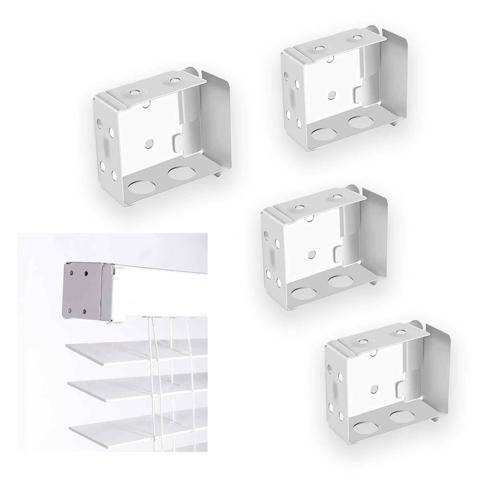 AZWOOD Venetian Blind Fittings Brackets, 4PCS Wood Blind Window Profile Box Mounting Bracket, 50mm Square Headrail Bracket Track End Holder Perfer for Home Office Install Blind Curtains