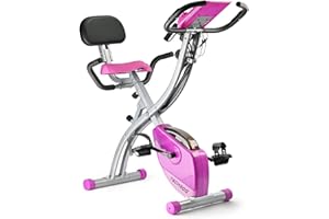 TECHMOO Folding Exercise Bike Portable Upright Adjustable Backrest Cycling Recumbent Stationary Bike Slim Indoor Workout Fitness Cardio Foldable Exercise Bicycle Machine with Pulse Sensor LCD Monitor Arm Resistance Bands