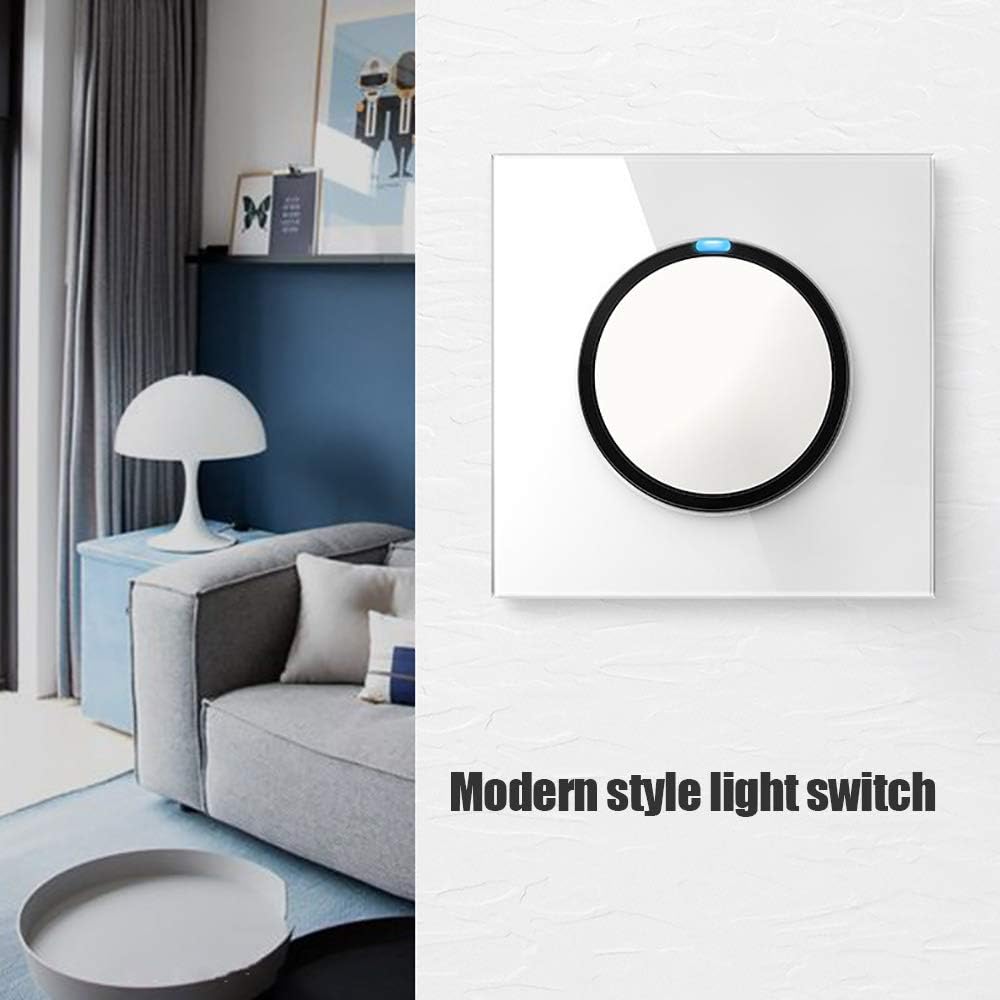 Light Switch White Single Button Switch, Tempered Glass Panel with LED ...