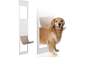 VEVOR Dog Door for Sliding Glass Door, 75 7/8"-80 11/16" Adjustable Height Doggy Door for Sliding Doors, Aluminum Frame Tempered Glass Pet Door with Hinge Structure Flap and Lock (X-Large)