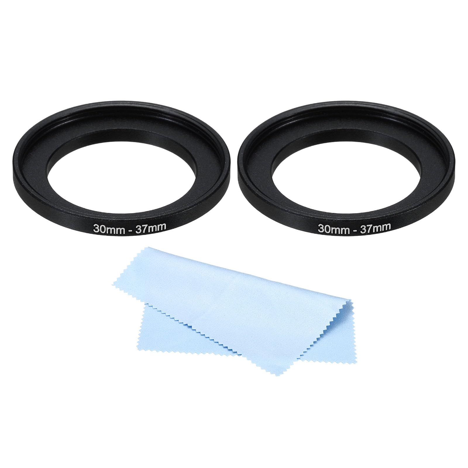 PATIKIL 30mm-37mm Metal Step Up Ring with Cleaning Cloth, 2 Pack Camera Lens Filter Adapter Ring Aluminum Filter Adapter Ring for Camera Lenses Hood, Black