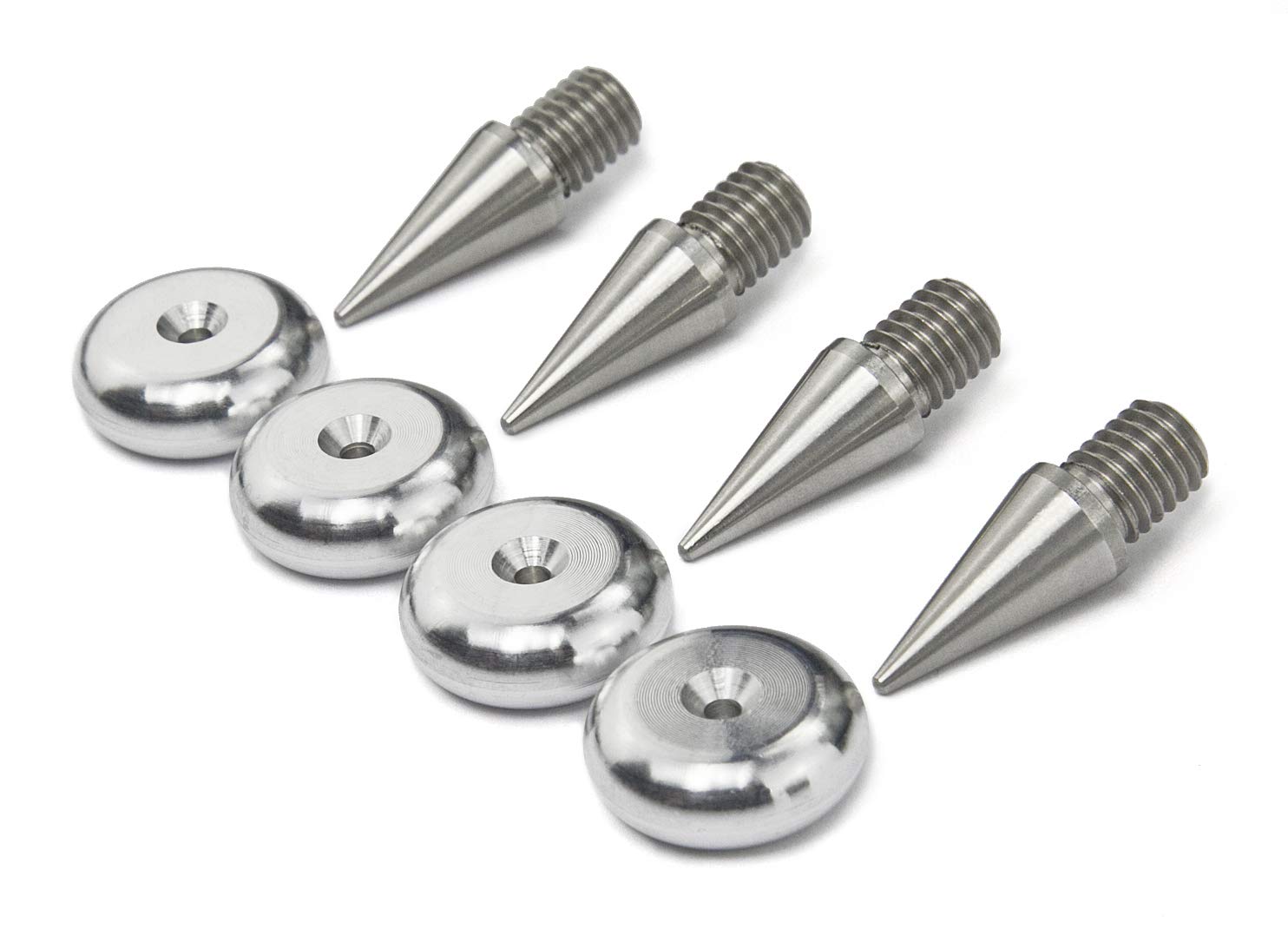 PrecisionGeek® M8 Audio Isolation Set – Stainless Steel Cones + Aluminium Pads – Ø10 × 20 mm / Ø20 × 8 mm – Anti-Vibration Feet for HiFi, Stands & Soundbars