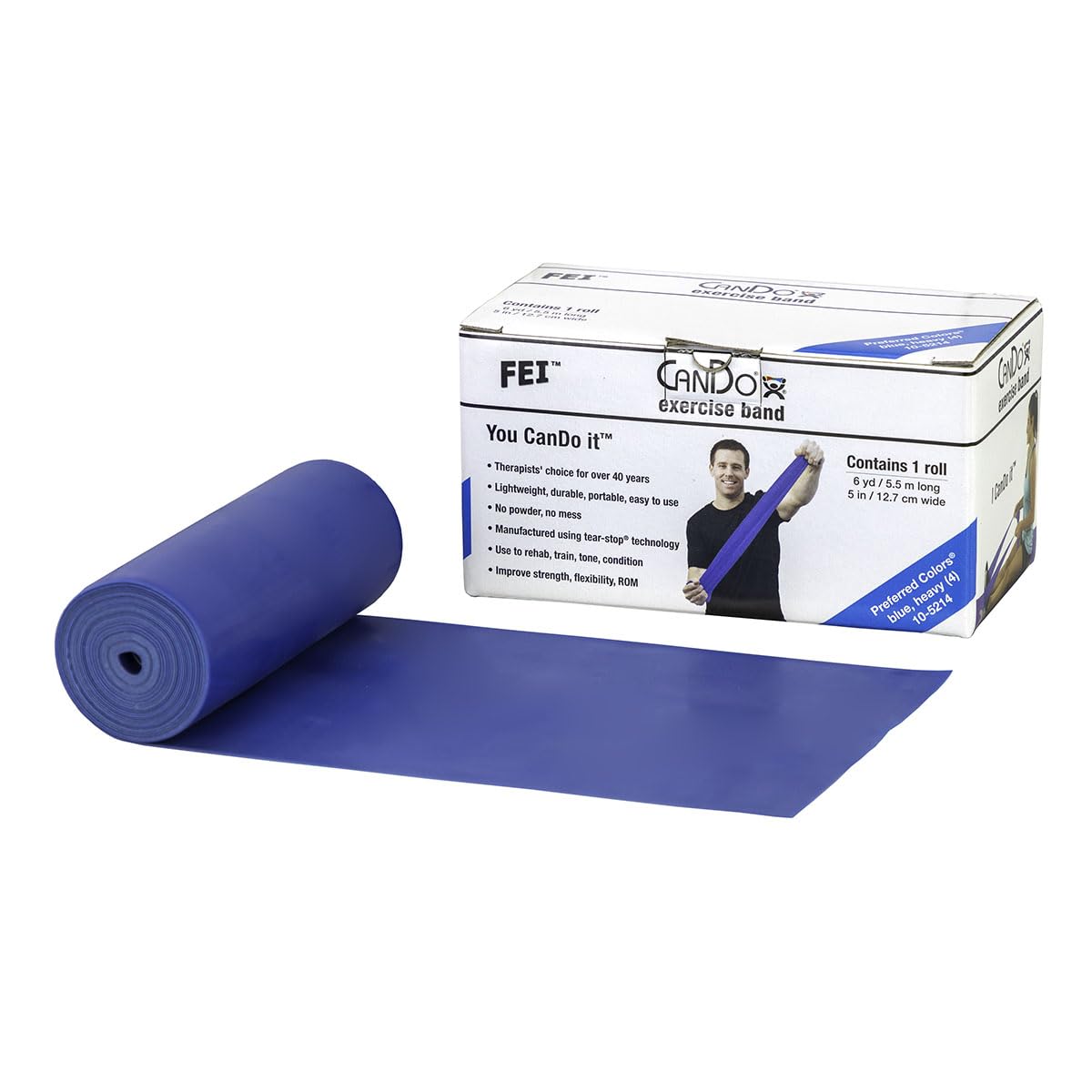 CanDo Resistance band / training band / gymnastics band - dispenser box, 5.5 m - blue (strong) - alternative to dumbbells