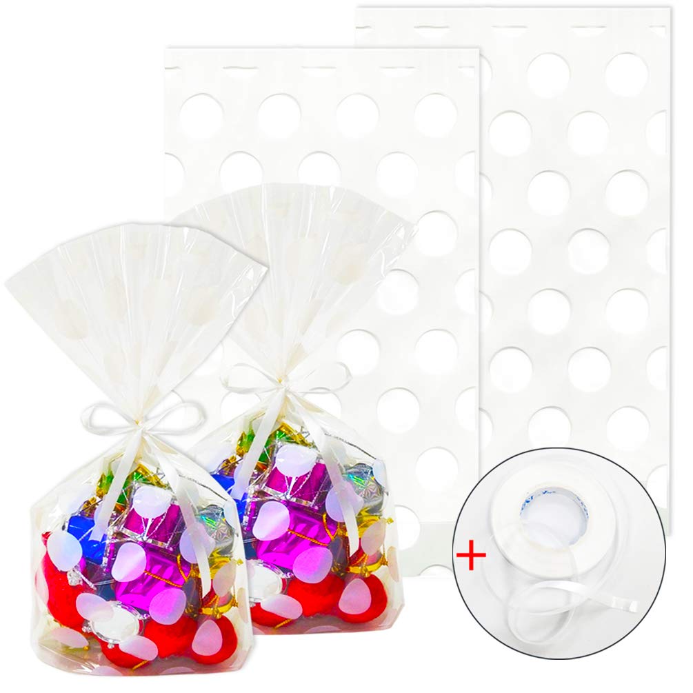 ADIDO EVA Cellophane Treat Bags 100 Packs White Polka Dot