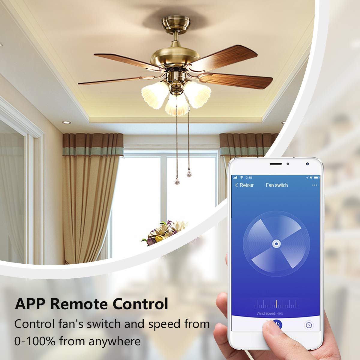 Smart Light Fan Switch, WiFi Ceiling Fan Speed Controller Fan Light Timer APP/Voice/Touch Control Compatible with Alexa and Google Home