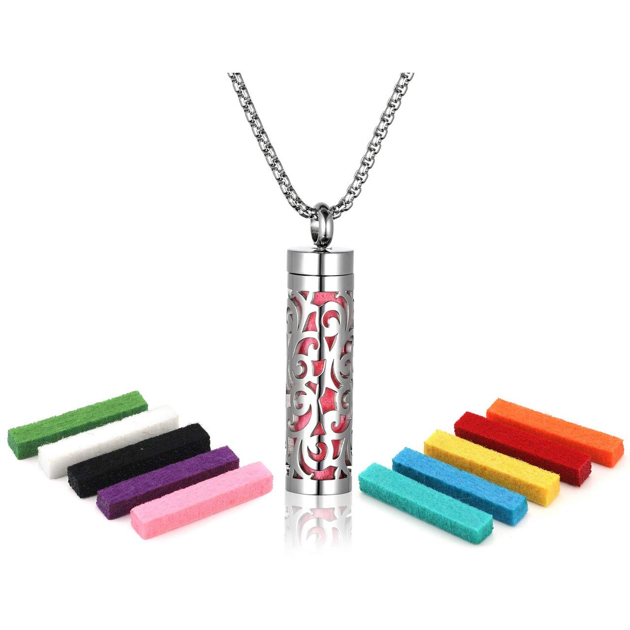 Zysta Aromatherapy Jewellery Women's Men's Perfume Hollow Locket Cage Pendant Floating Charm Aroma Medallion Essential Oil Diffuser Necklace with 10pcs Pads, NON,