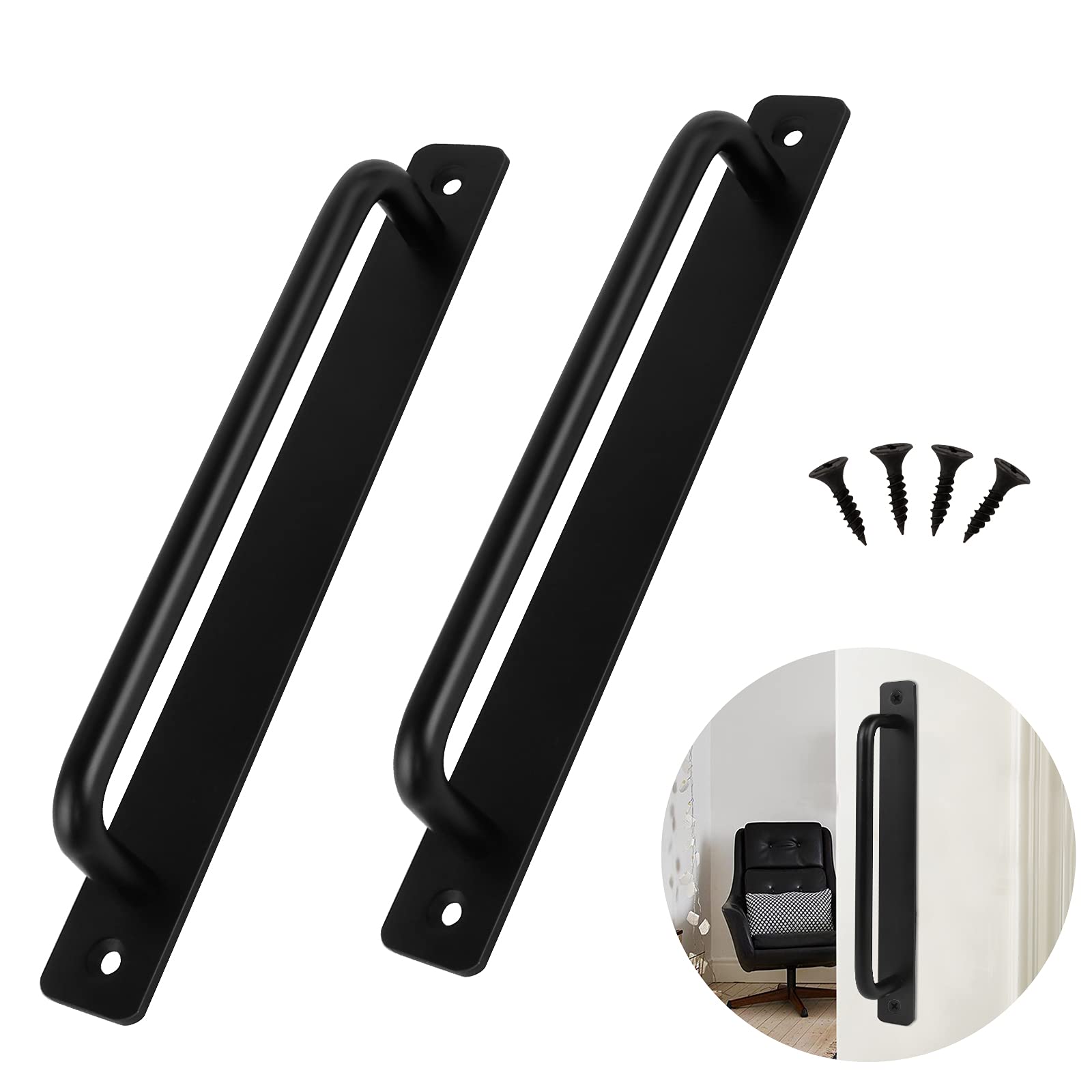 LuluDa 2 x Black Aluminium Alloy Door Handles Heavy Sliding Door Handles for Interior Exterior Barn Doors Wardrobe Cupboard Bedroom with 4 Screws, Black