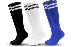ZXOLDZX 3 Pairs Kids Soccer Socks Striped Knee High Tube Socks Football Uniform Sports Socks for Boys Girls 6-12 Years Old