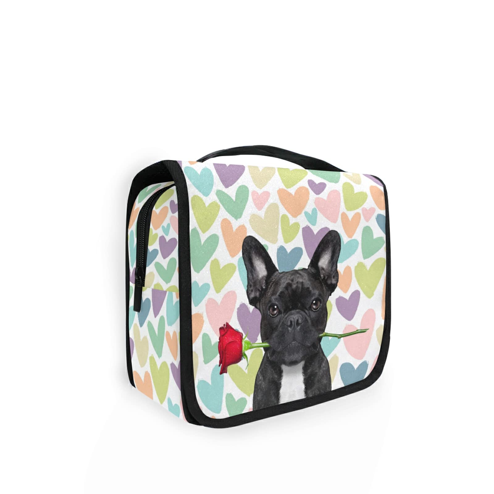 Moyyo Cute Funny Bulldog Rose Love Organised Hanging Gym Camping Portable Cosmetic Organiser Bag for Women Girls Kids