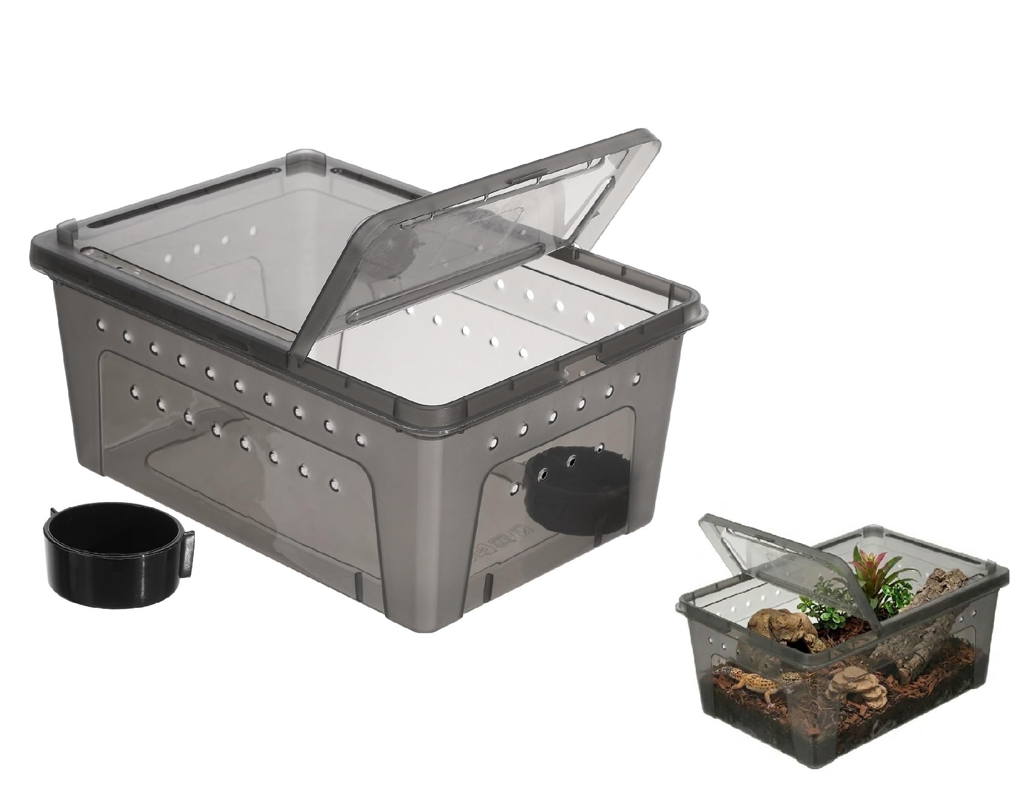 ULTECHNOVO Reptile Terrarium with Feeding Box,Plastic Tortoise Hibernation Box Portable Carrier Tank Tarantula Enclosure for Tortoise, Snakes, Lizards, Locusts, Spiders, Beetles (26x18x11.5cm)