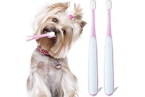 MoonyMars Small Dog Toothbrush, Cat & Puppy Tooth Brushing Kit, Ultra Soft & Mini Head Teeth Brush for Kitten & Tiny Pet, Doggy Toothbrushes Deep Dental Cleaning, 2 PCS - Pink