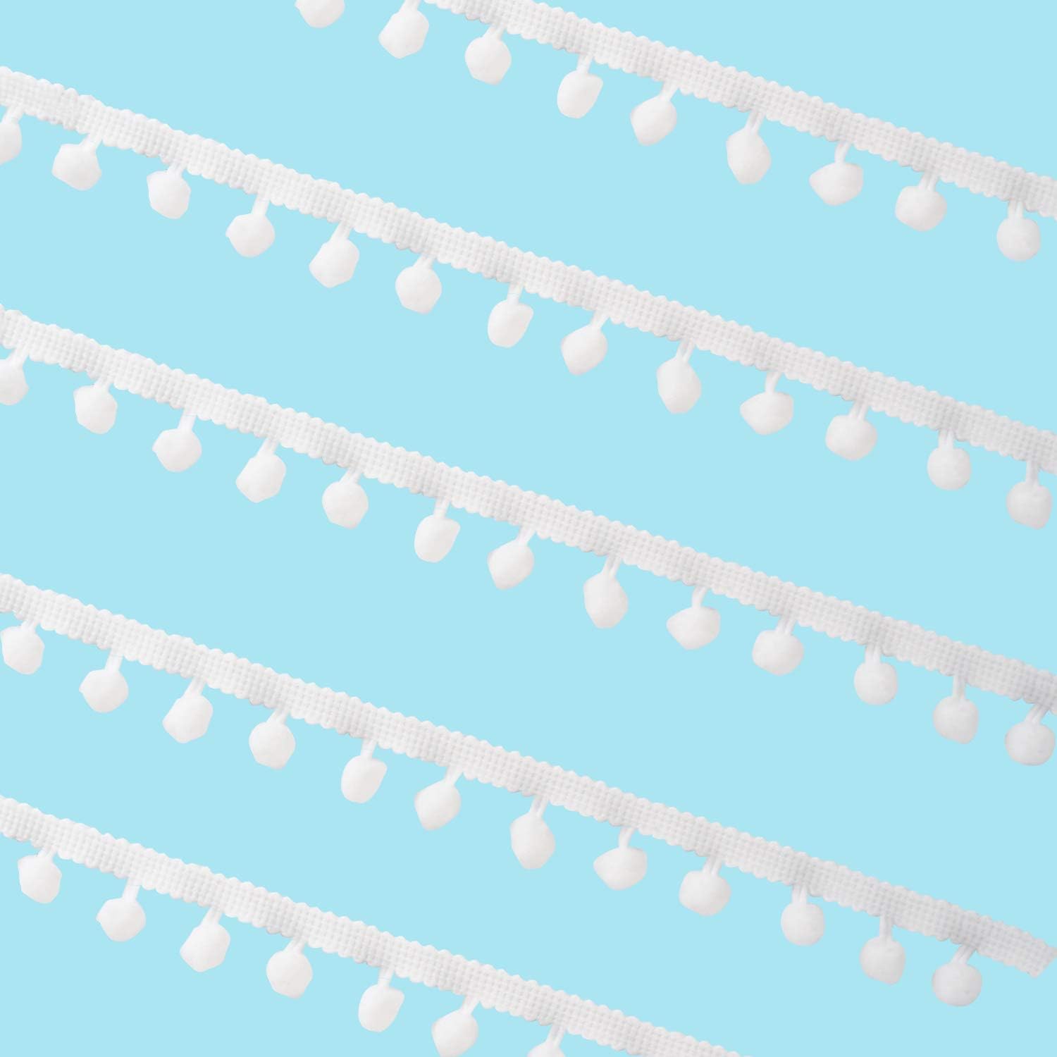 Berolle 20 Yards Pom Pom Trim Ball Fringe Ribbon Tassel Sewing Trim for DIY Crafts Home Decoration (White) - Image 5