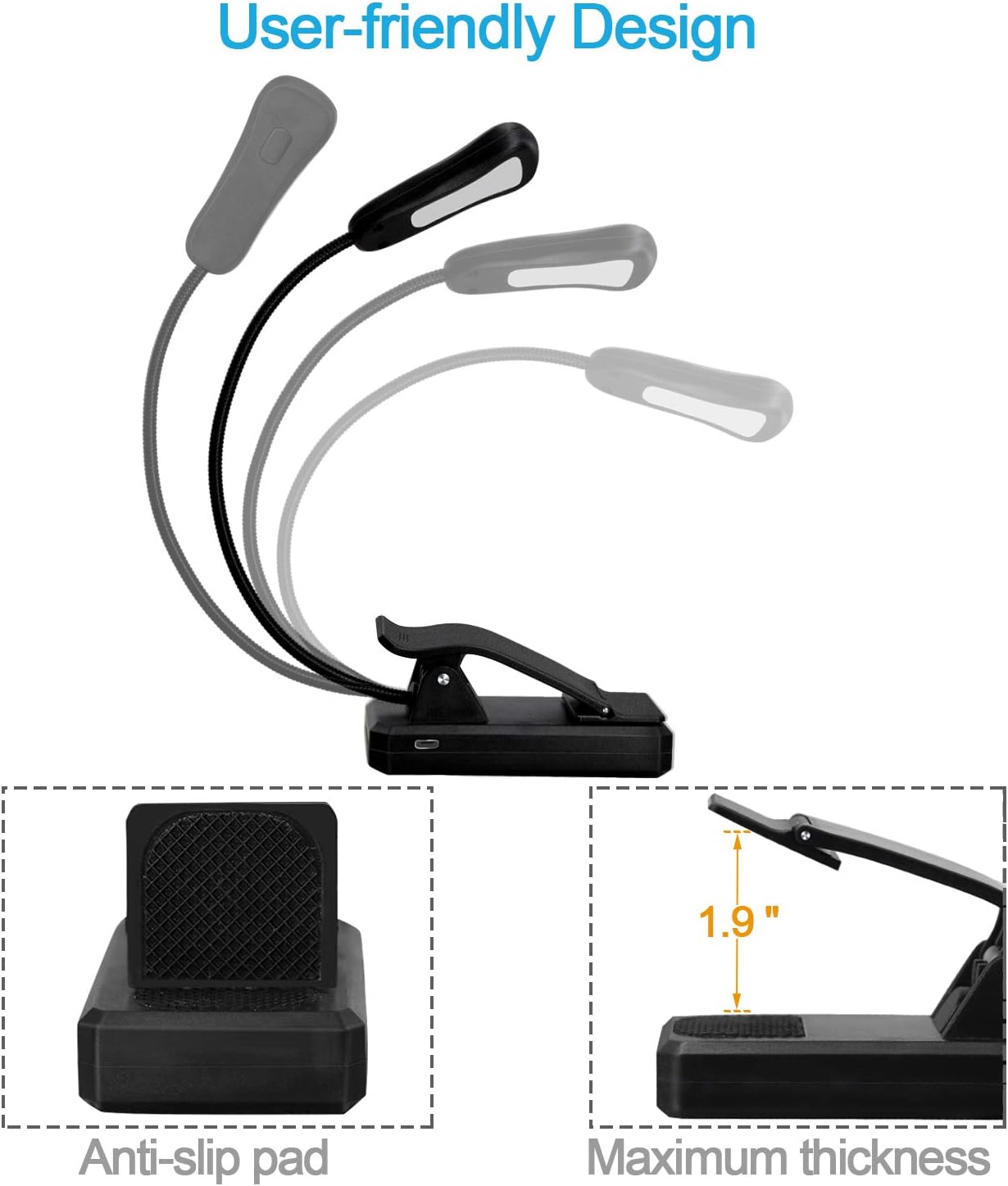 Book Light - Rechargeable Reading Lights for Books in Bed with 3 Colors and 9 Brightness, LED Book Reading Light with Clip for Kids, USB Reading Light for Bed, Sofa, Music Stand, Office, Travel - - 