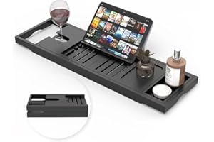 Unibambou Foldable Bathtub Tray - Expandable Bamboo Bath Caddy Tray for Tub - Luxury Wood Bath Accessories, Perfect Spa Experience for New Home - Unique House Warming Gifts for Mom, Women, Couples