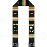 Geyoga Graduation Stole Kente Stole Black Authentic African Art 72" x 4.8" for Adult College Unisex Grads Celebrate