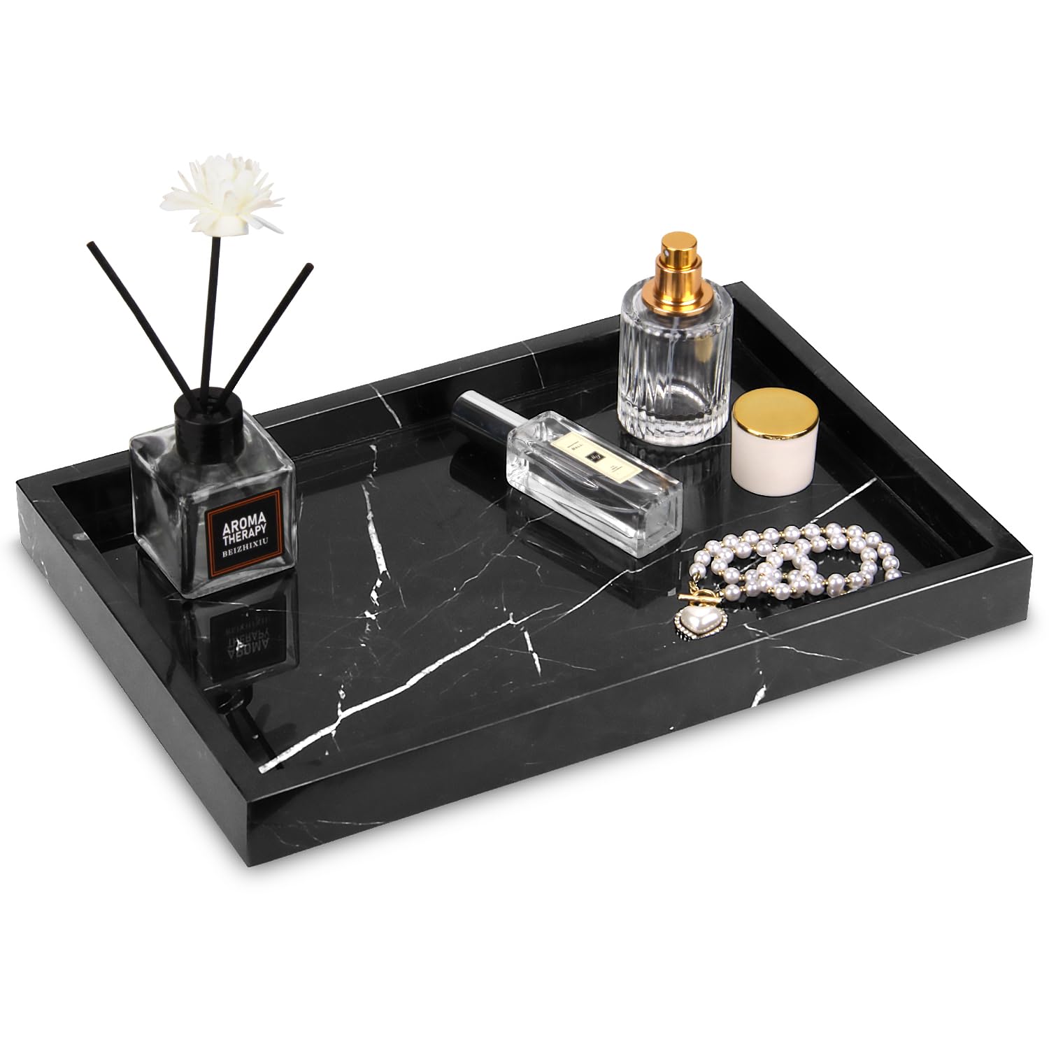 Photo 1 of **SEE NOTES AND PHOTOS**Marble Bathroom Vanity Tray, Natural Luxury Vanity Home Kitchen Bathroom Table Tray, Stone Decorative Countertop Dresser Trays for Key Coffee Perfume Jewelry Makeup (Black Marquina, 12"x 8" x1.2")