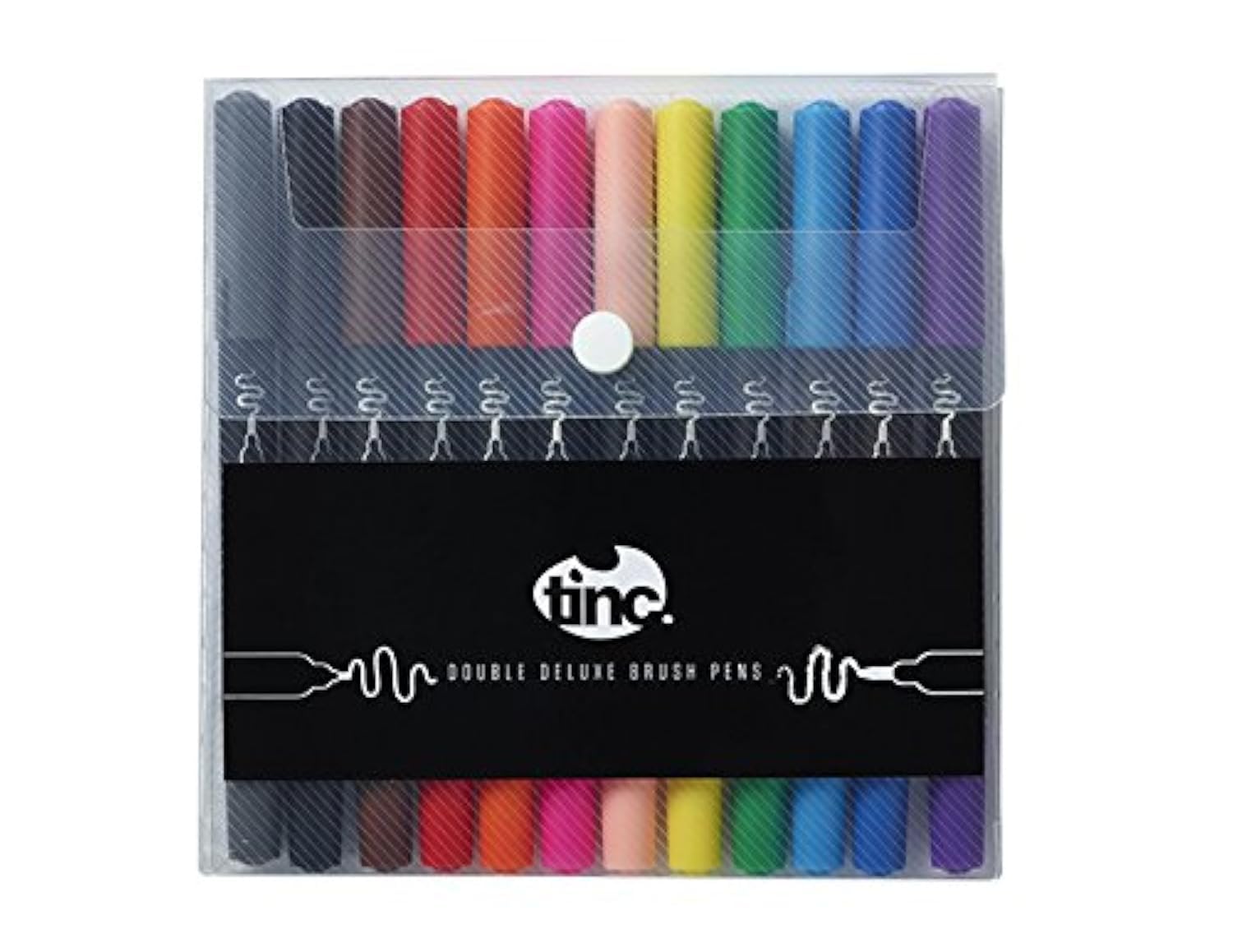 Tinc Double Deluxe Twin Tipped Felt Tip/Brush Marker Pens for Kids | For use at School and at home - A Range of 12 Colours with a wide variety of Colours | For Girls and Boys - Pack of 12
