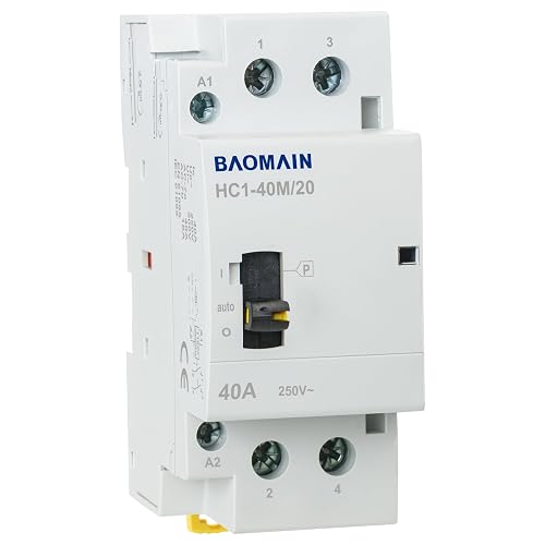 Baomain 110V AC 2-Pole Contactor, 40A 2NO Normally Open, DIN Rail Mount ...