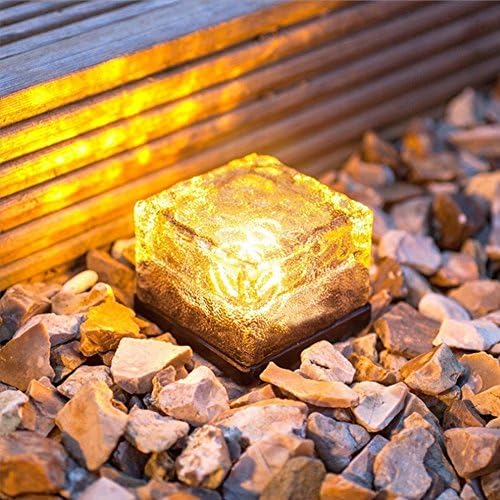 SurSync Warm White Solar Energy Lights Path Ice Cube Lamp Waterproof LED Frosted Glass Brick Rock Lamp In-groud Buried Lights for Path Yard Garden Indoor &amp;Outdoor Decoration 3Pack
