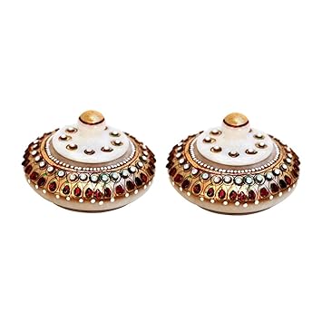 Handicrafts Paradise Kumkum Box Pair red Stone Work