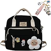 JELLYEA Kawaii Backpack for Teen Girls Tote Bag with Flower Accessories Bear Keychain Cute School Middle Elementary Bookbags