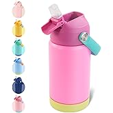 Kerilyn 12oz Kids Water Bottle, Stainless Steel Insulated Water Bottle for Kids, Toddler Cup with Straws Leak-Proof, Kids Water Bottles for School Boys Girls, BPA Free, Rose Red