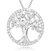 AGVANA Sterling Silver Tree of Life Necklace for Women Simulated Diamond CZ Family Tree Pendant Necklace Anniversary Jewelry Birthday Gifts for Women Mom Wife Daughter Her