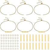 UNICRAFTALE DIY 304 Stainless Steel Rectangle Link Bracelet Making Kits Golden Engravable Bracelets Blank Tags Links Connectors 25cm Slider Bracelet 3.5mm Open Jump Rings for Bracelets Jewelry Making