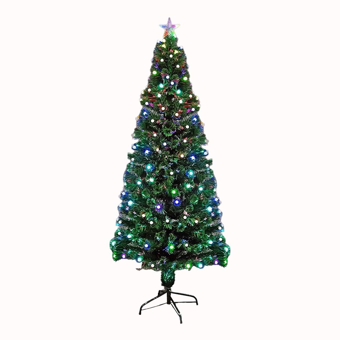 4Ft/120cm Fibre Optic Christmas Tree with Star Topper - LED Berries Balls Decorations - Pre-Lit Green Artificial Xmas Tree - Multicolor Changing Lights