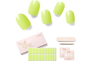 NAILOG Semi Cured Gel Nail Strips, 20Pcs Green Long Lasting Stickers, Salon Quality Easy Apply & Remove Works with Any UV/LED Nail Lamps for Summer, Lime Bomb