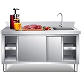 Outdoor Stainless Steel Kitchen Sink With Cabinet, Freestanding Laundry Utility Sink With Workbench & Storage With Faucet,Com