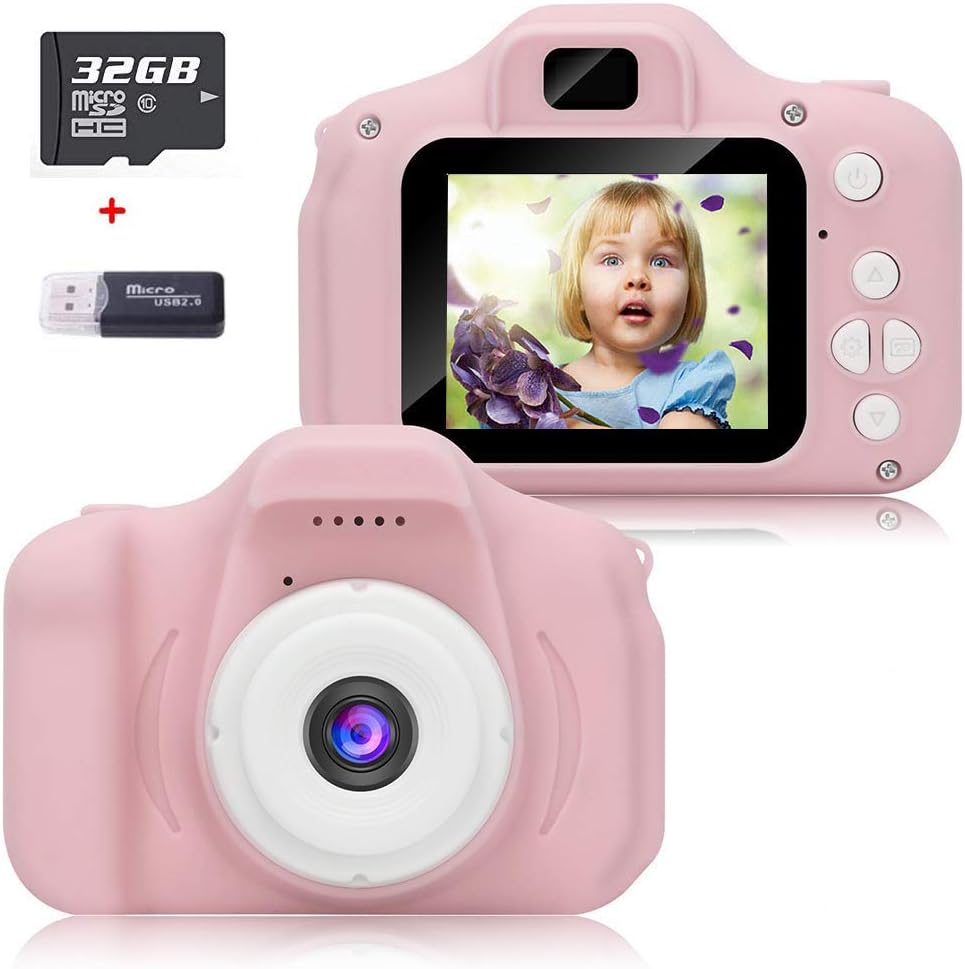 KINOEE 32GB SD Card Digital Camera for Children ,1080P 5MP HD children's digital Camera with 2" IPS Screen , Pink