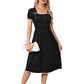 Gabefin Square Neck Dress for Women 2025: Midi Dress Puff Short Sleeve A-Line Dresses Summer Casual Maxi Dress (Black,XL)