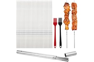 Mulaibdin 30 Pcs Kabob Skewers for Grilling, Stainless Steel Metal Long BBQ Barbecue Sticks, Reusable Flat Shish for Meat Kit