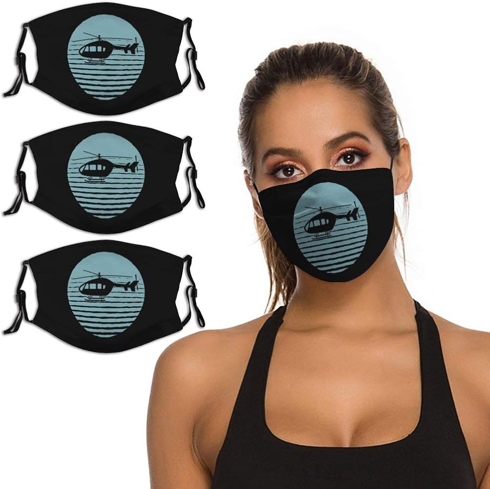 Helicopter Retro 3 Pieces Face Masks Reusable Washable