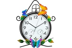 HOBYLUBY 15'' Large Outdoor Clock, Wall Clock with Thermometer & Humidity Silent No-Ticking Outdoor Clocks Waterproof for Patio, Living Room, Kitchen