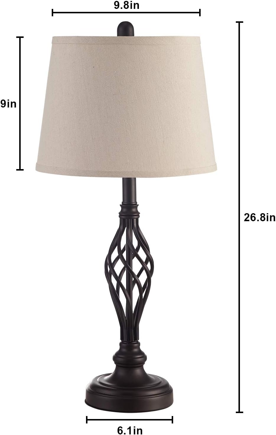 Vintage Table Lamp Set, Kakanuo Traditional Bedside Lamp with Spiral Cage Design Base, Cream Drum Shade Large Retro Table Lamp for Bedroom, Living Room, Set of 2: Home Improvement