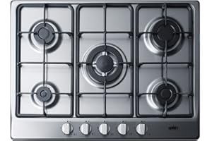 SUMMIT APPLIANCE Summit GC527SS 27-Inch-Wide 5-Burner Gas Cooktop, Stainless Steel Surface with Sealed Burners, Cast Iron Grates, NG/LPG Conversion Kit, Wok Ring, Flame Failure Protection, Easy to Clean