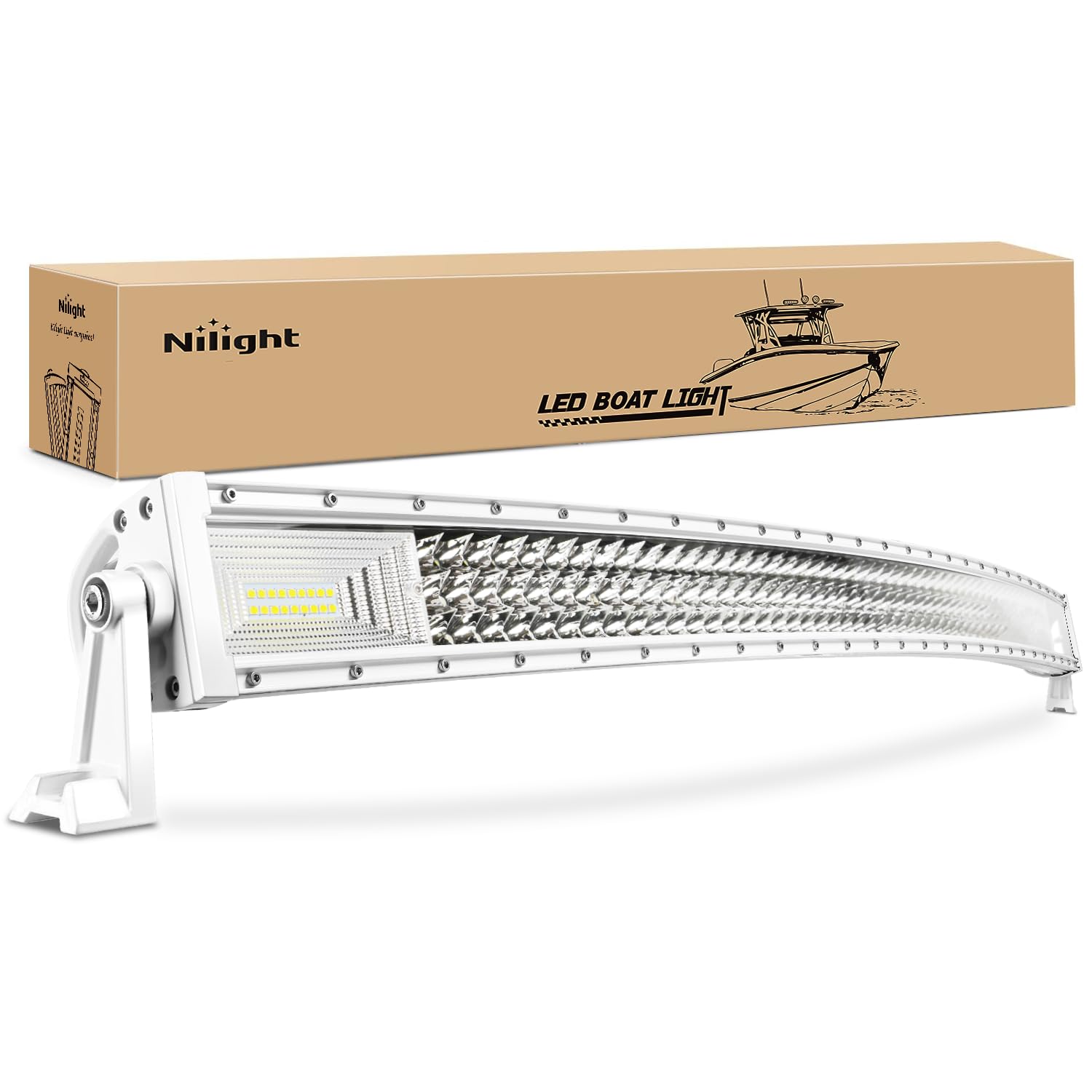 Photo 1 of Nilight Marine LED Light Bar Navigation Lights 52 Inch Curved White Spot Flood Combo Ponton Boat Deck Dock Lights