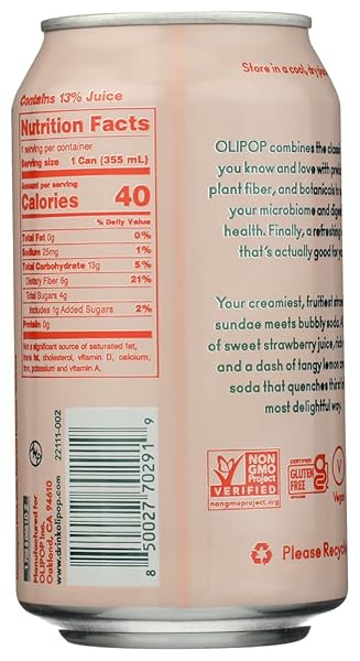 OLIPOP STRAWBERRY VANILLA PREBIOTIC SODA SGL, 12 FZ