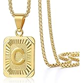 Trendsmax Initial A-Z Letter Pendant Necklace Mens Womens Capital Letter Yellow Gold Plated Stainless Steel Box Chain 22inch