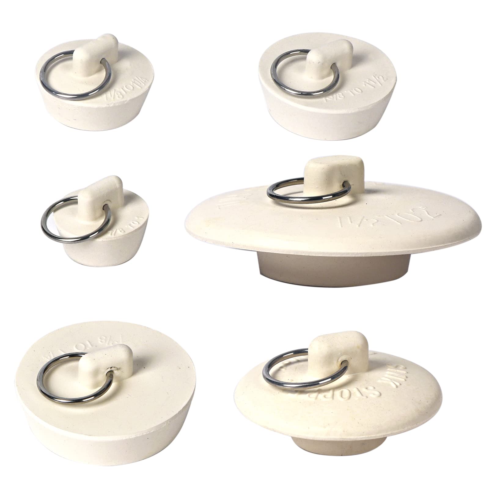 Photo 1 of ** 4 PCS ** 6 Pieces Rubber Sink Stopper, Drain Stopper Bath Tub Stopper with Pull Ring, Kitchen Drain Plug Sink Plug, Bathroom Bath Plugs, 6 Sizes?White?