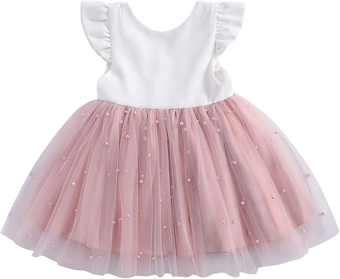Toddler Kids Baby Girl Ruffle Sleeve VBack Lace Mesh