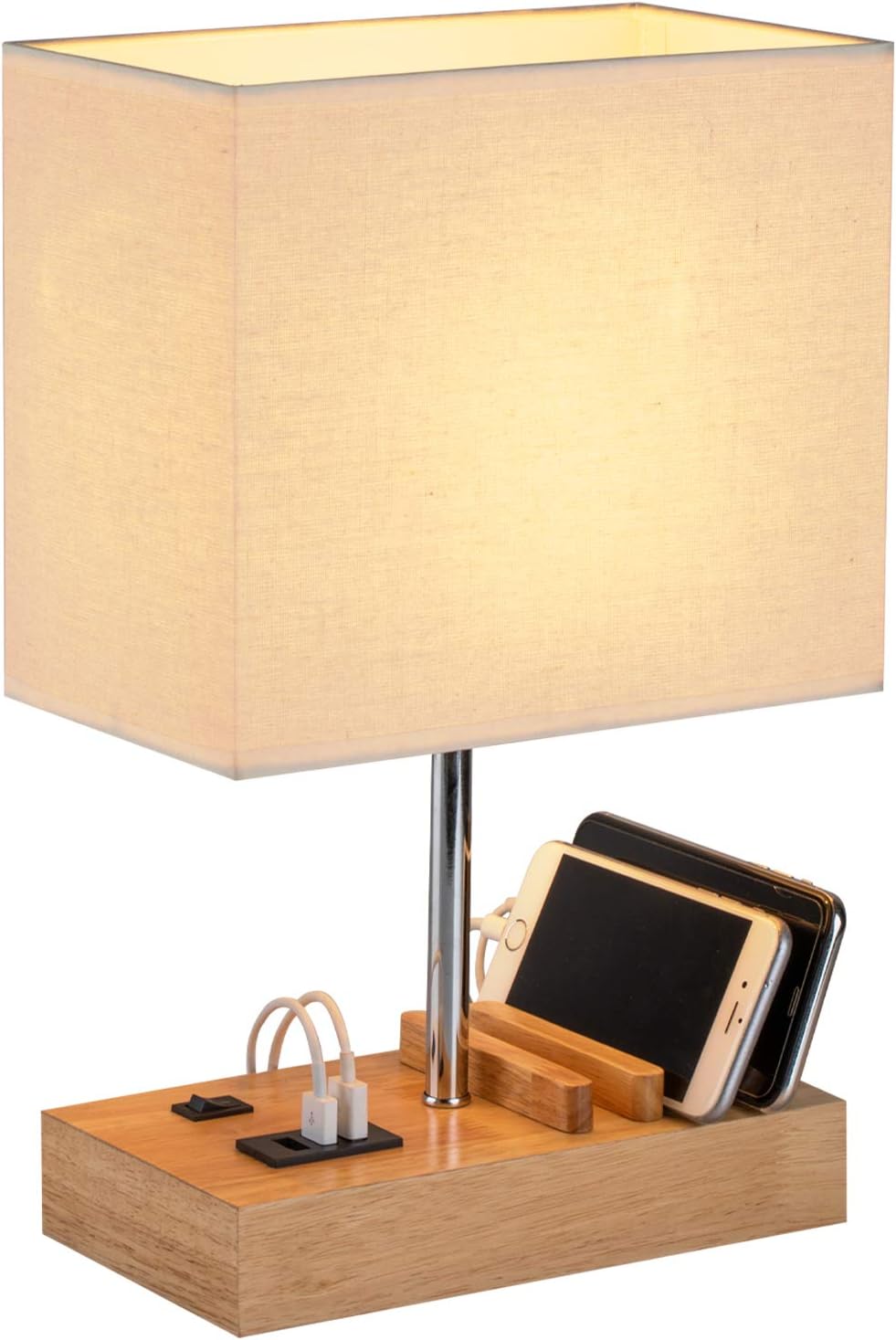 USB Bedside Table Lamp, HHome Plus Desk Lamp with 3 USB Charging Ports and Phone Charge Dock - Image 3