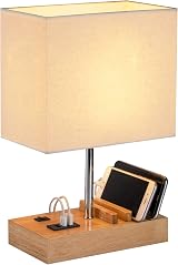 Briever USB Bedside Table Lamp with 3 USB Ports and Dock, Wood Base view 2