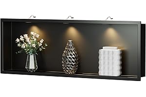 Qeke Stainless Steel Shower Niche 36" X 12", No Tile Needed Wall Niche with Non-Dimmable Led Downlight, Recessed Niche Shower for Bathroom Storage, Over Mount Installation, Matte Black