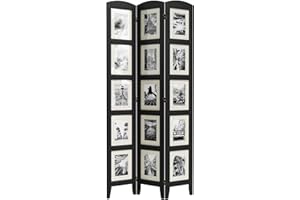 SZQINJI 3 Panel Photo Room Divider Screen, Solid Wood Divider for Room Separation for 8x10 Picture Frame Without Mat for 5x7 Photo with Mat, Black