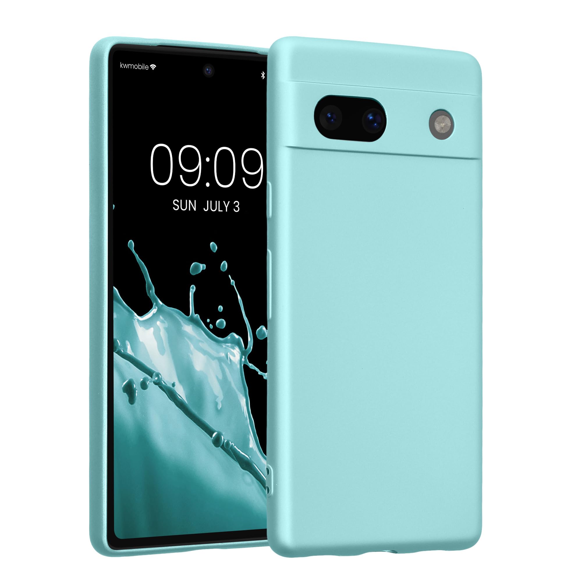 kwmobile Case for Google Pixel 7a Case - Soft TPU Back Phone Cover - with Metallic Look - Metallic Mint Green — image 1